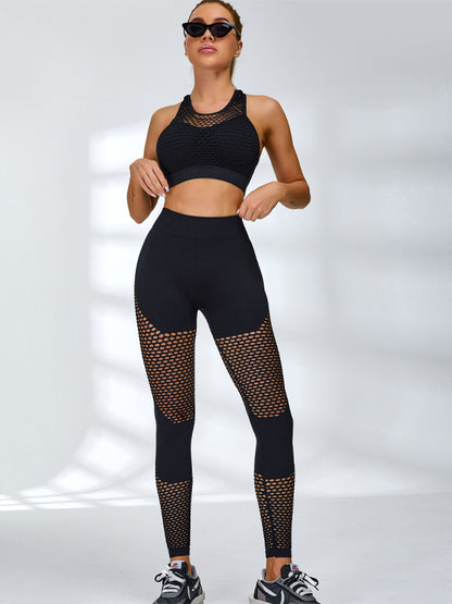 Nahtlose Leggings mit Netz-Spleißung und Scrunch-Butt
