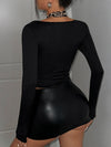 ZASUWA Female Leopard Print Hollow Out Halter Long Sleeves