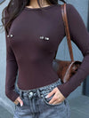 Sexy Solid Color With Metal Long Sleeve Slim Bodysuit