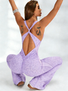 Sexy Leopard Print Hollow Out Cross Back Deep V Back Jumpsuit