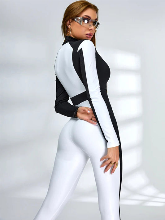 🖤ZASUWA Female "SciFi Heroine" Contrast Color PU Half Zipper Ski Jumpsuit