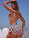 ZASUWA Female Sexy Flowers Print Contrast Color Mesh 3-Pieces Bikini Set