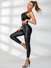 ZASUWA Female Fly Eye Contrast Color Faux Leather Pocket Scrunch Bum Tracksuit