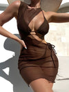 ZASUWA Female Sexy Hollow Out Sheer Mesh 3-Pieces Bikini Set