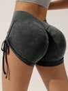 Scrunch Butt Tiefer V-Rücken Kordelzug Kunst-Denim Spandex Gym Booty Shorts