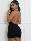 ZASUWA Female Stand Up Collar Contrast Color with Metal Buttons Backless Romper