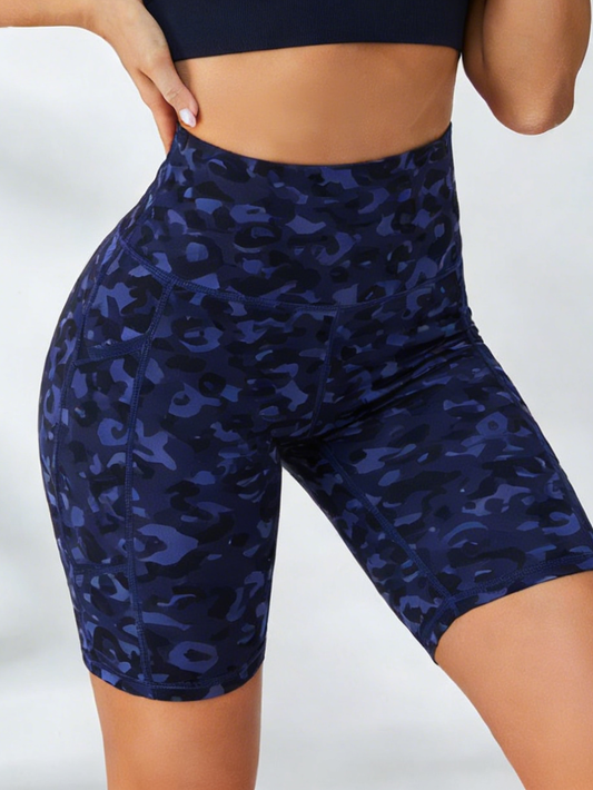 Printed High Waist Pocket Spandex Gym Booty Shorts