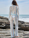 ZASUWA Female Sexy Fishnet Contrast Color Hollow Out 2-Pieces Swimwear Cover-up Without Bikini