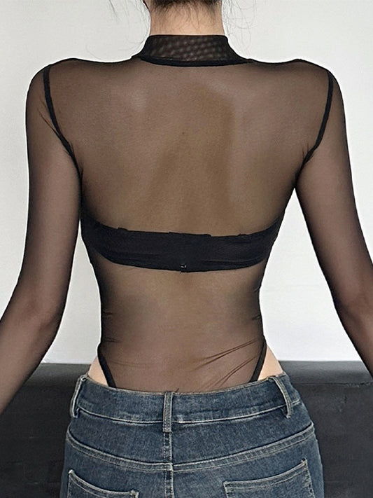 ZASUWA Female Mesh Snake Print Bodysuit