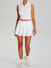 ZASUWA Female Stand Up Collar Zipper Pleated 2 in 1 Quick Dry Tennis Skirts Suit