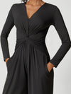 ZASUWA Female Deep V Collar Folds Twist Split Jumpsuit