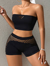 ZASUWA Female Fishnet Hollow Out Short Tracksuit