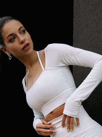 Solid Color Ribbed Thumbholes Short Tracksuit X ANECHKAANNN ⭐