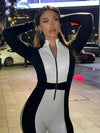 🖤ZASUWA Female "SciFi Heroine" Contrast Color PU Half Zipper Jumpsuit