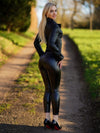 ZASUWA Female Fly-Eye Faux Leather Push-Up Zipper Hip-lift Leggings