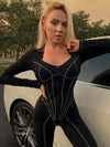 ZASUWA Female Tummy Control Zipper Hip-lift Jumpsuit