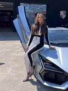 🖤ZASUWA Female "SciFi Heroine" Contrast Color PU Half Zipper Jumpsuit