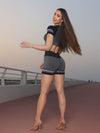 ZASUWA Female Stripes Deep V Back Short Tracksuit
