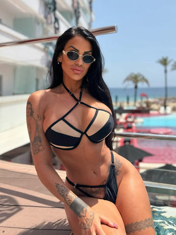 ❤ZASUWA Female Sexy Mesh Halter Adjustable Strap Beach Bikini Set