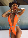 ZASUWA Female Contrast Color Deep V Collar One Piece