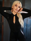 Faux Leather Zipper Stand Collar Push Up Jumpsuit