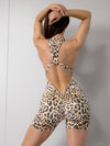 Wild Leopard Print Deep V Back Backless Scrunch Bum Short Romper