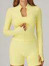 ZASUWA Female Solid Color Stand Up Collar Zipper Thumbholes Jacket