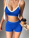 ZASUWA Female Contrast Color Stripe with Chest Pads Gather Shockproof Short Tracksuit