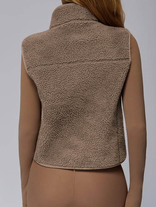 ZASUWA Female Fleece Zipper Pocket Stand Up Collar Vest Jacket