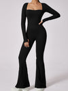 ZASUWA Female Flare Square Collar Long Sleeves Jumpsuit