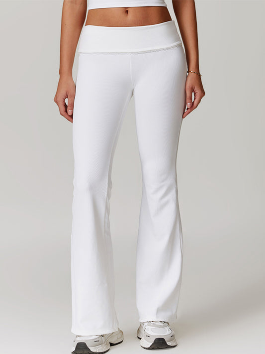 ZASUWA Female Ribbed Solid Color Hip-lift High-waisted Flare Pants