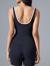 ZASUWA Female V-neck Contrast Color Stripes with Chest Pads High-rise Push Up Design Short Tracksuit