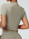 ZASUWA Female Solid Color V-neck Quick Dry Elastic Tight Short Sleeves