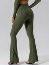 ZASUWA Female V-shape Waist Pocket Solid Color Split High-waisted Flare Pants