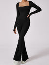 ZASUWA Female Flare Square Collar Long Sleeves Jumpsuit
