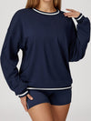ZASUWA Female Contrast Color Casual Loose Round Neck Hoodie