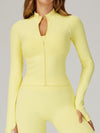 ZASUWA Female Solid Color Stand Up Collar Zipper Thumbholes Jacket