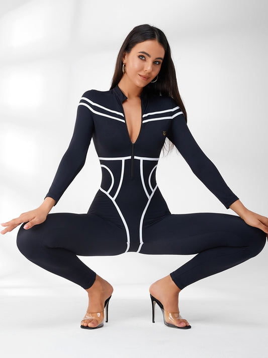 ❤ZASUWA Female Trendy Zipper Stripes Jumpsuit