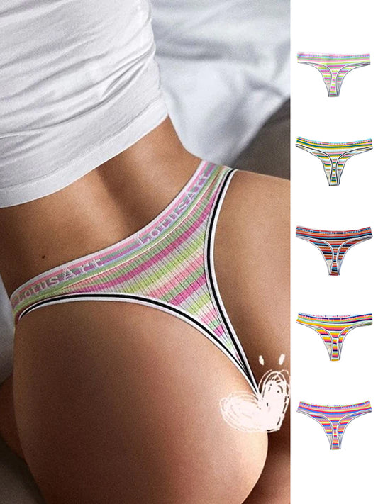 ZASUWA Female Letter Print Rainbow Stripe T-back Panties