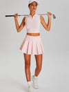 ZASUWA Female Stand Up Collar Zipper Pleated 2 in 1 Quick Dry Tennis Skirts Suit