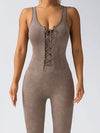 ZASUWA Female Denim Lace-up Ribbed Jumpsuit