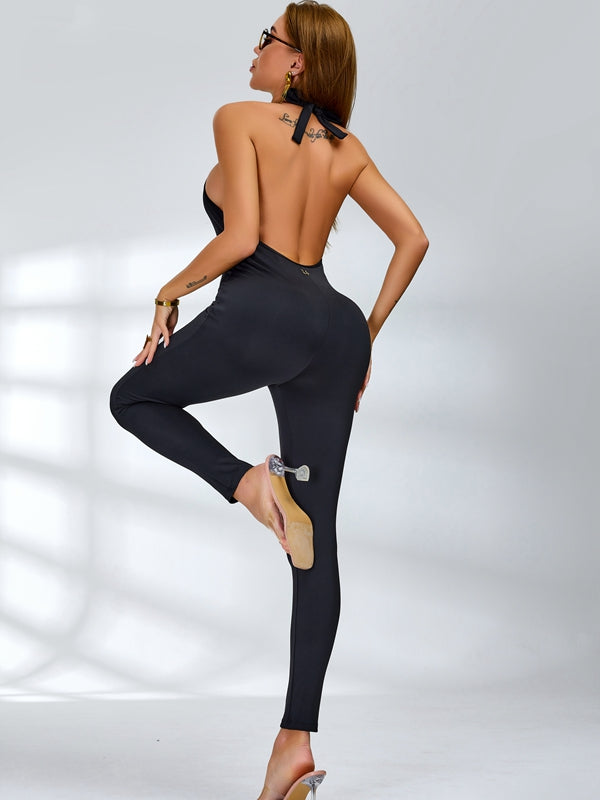 Unique Flower Cutout Backless Jumpsuits