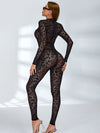 ZASUWA Female Sexy Leopard Print Mesh Long Sleeves Jumpsuit