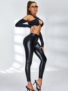 🖤ZASUWA Female Fly-Eye Faux Leather Push-Up Zipper Hip-lift Leggings