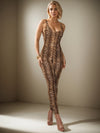 ZASUWA Female Leopard Print U Collar Jumpsuit