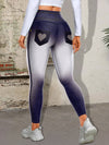 Ombre Faux Denim Pocket Heart Print Leggings
