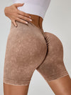 ZASUWA Female Deep V Back Faux Denim Scrunch Bum Spandex Gym Booty Shorts
