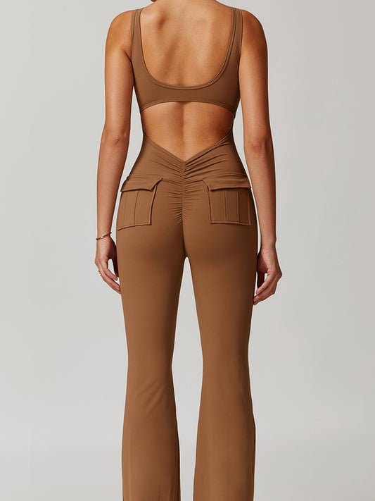 ZASUWA Female Sexy Cutout Pocket Flare Booty Cargo Jumpsuit