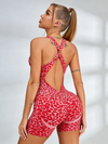 Sexy Leopard Print Cross Back Deep V Back Scrunch Bum Romper