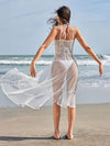 ZASUWA Female Sexy Fishnet Flower V-neck Swimwear Cover Dress Without Bikini